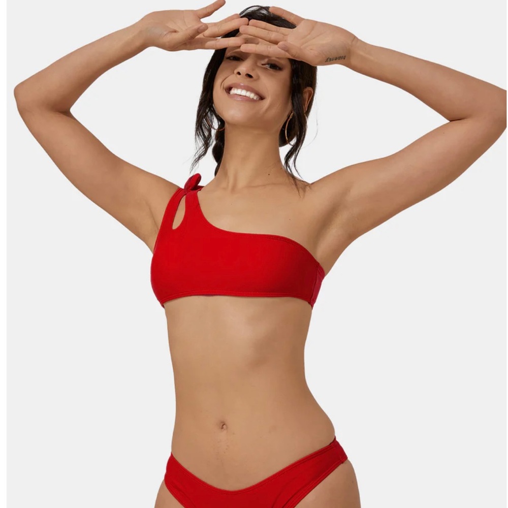 Halara One Shoulder Red Swim Top